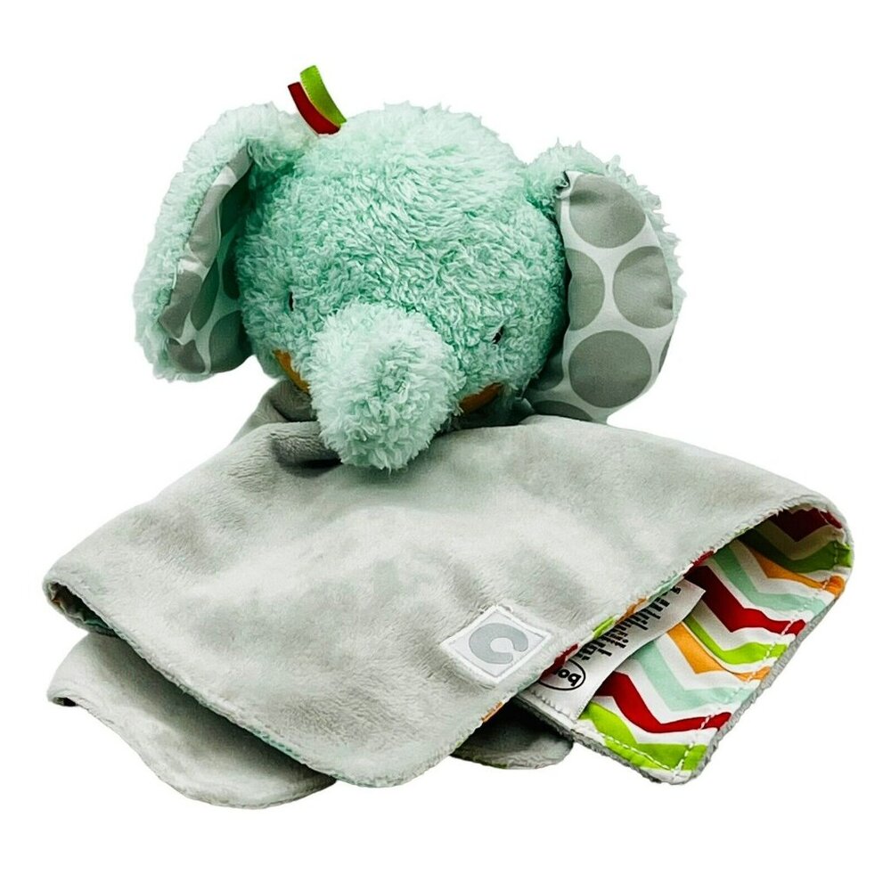 Boppy Baby Elephant Gray Lovey‎ Plush Puppet Chevron Striped Green Red 11X11
